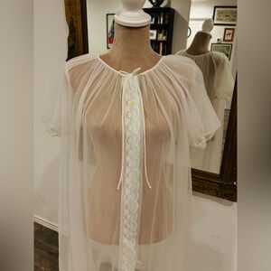 Vintage MISS ELAINE White Ivory Honeymoon Lace Peignoir Nightgown Robe Set Large